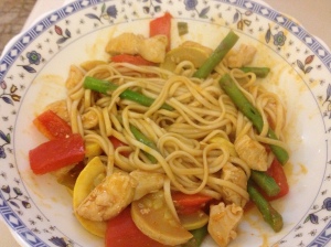 coconut red-curry stir-fry with udon noodles